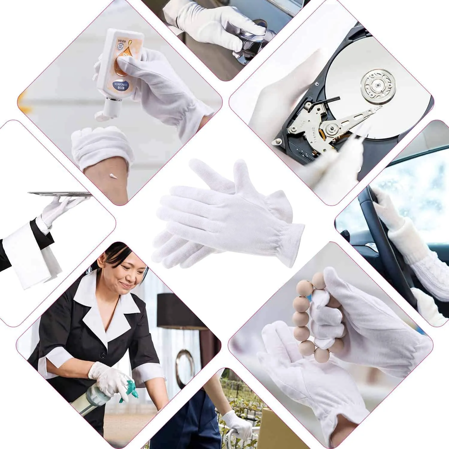 100% Cotton Gloves for Eczema,1 Pairs White Cotton Moisturizing Gloves Over Night Bedtime | Cosmetic Inspection Premium Cloth Quality | Dry Sensitive Irritated Skin Spa Therapy Secure Wristband 1 Pairs