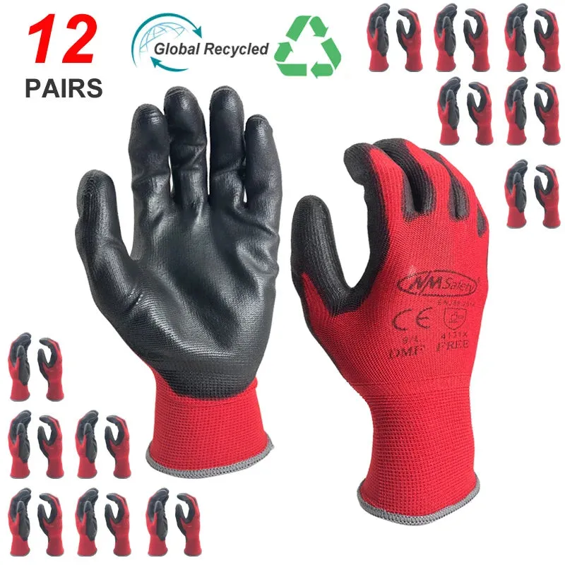 12 Pairs CE Certified Work Gloves - Durable & Protective