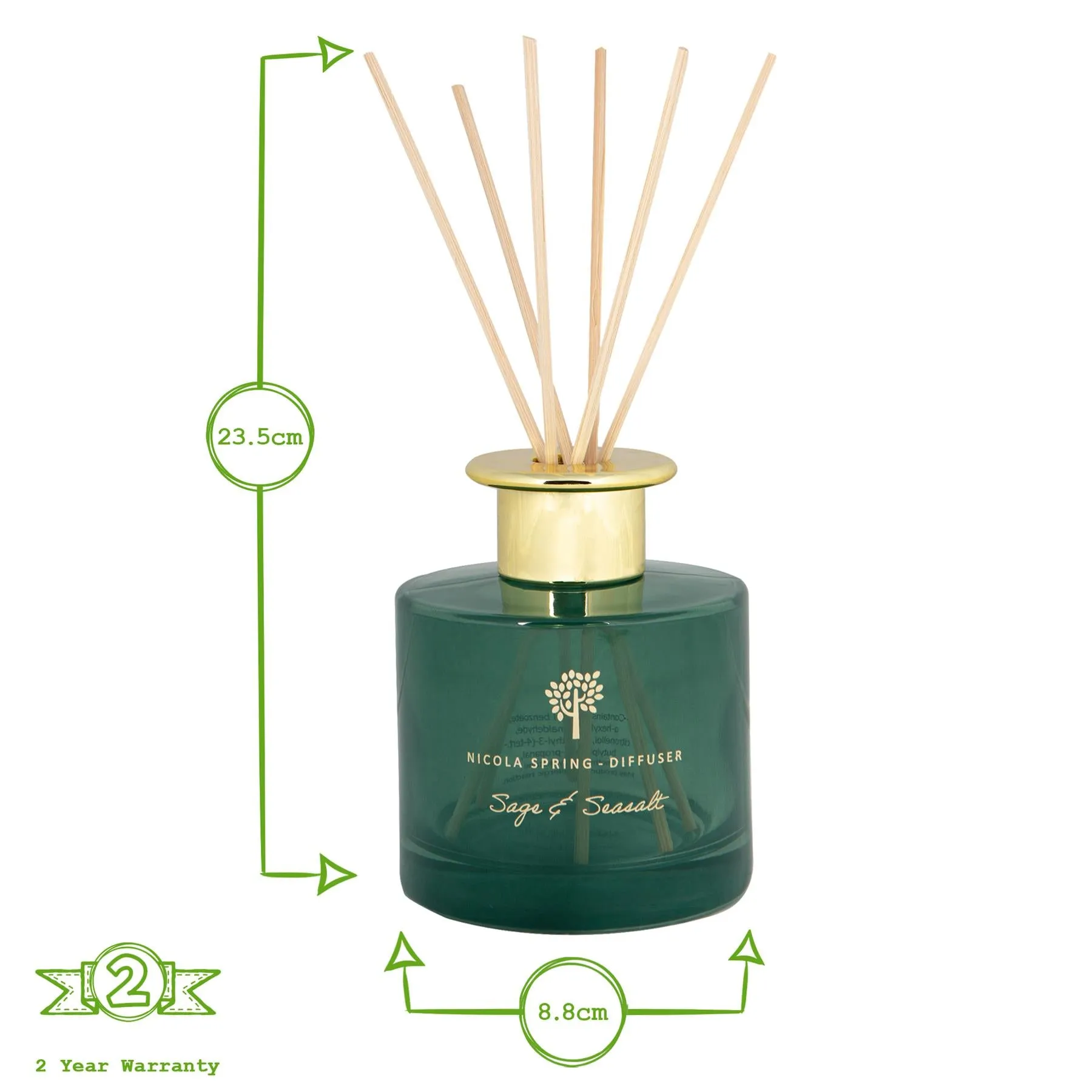 200ml Sage & Seasalt Scented Reed Diffuser - By Nicola Spring