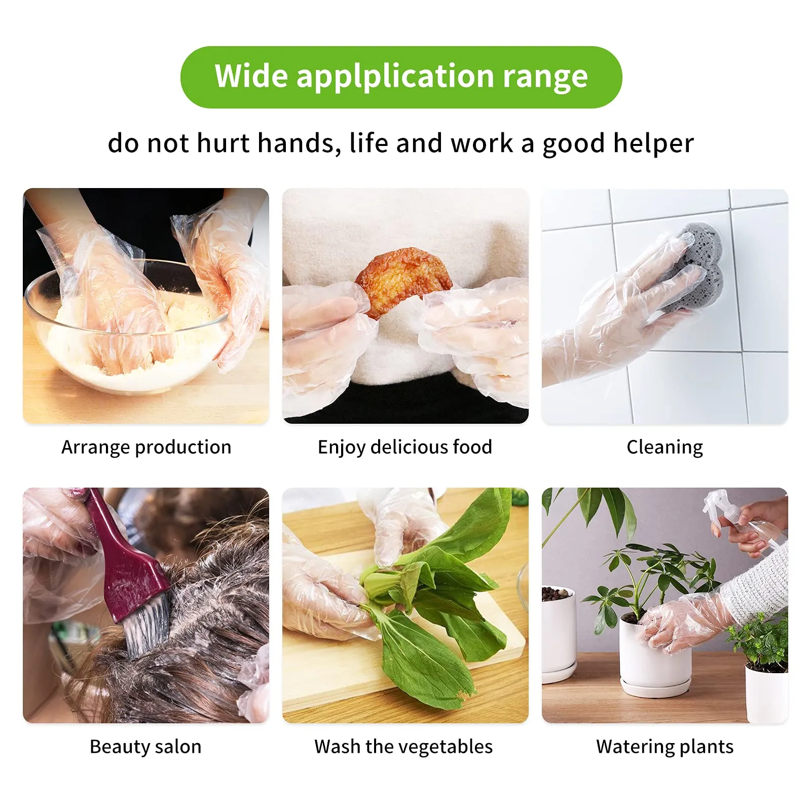 500PCS Thick Large Disposable PE Gloves, Multi Purpose Plastic Hand Gloves, Cleaning Disposable Glove for Kitchen and Garden