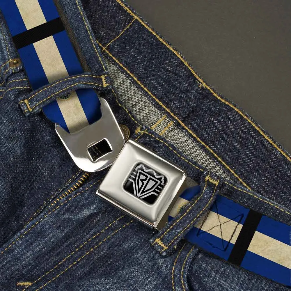 BD Wings Logo CLOSE-UP Full Color Black Silver Seatbelt Belt - El Salvador Flag/Black Webbing