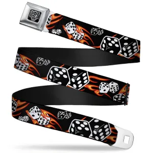 BD Wings Logo CLOSE-UP Full Color Black Silver Seatbelt Belt - Flaming Dice Webbing