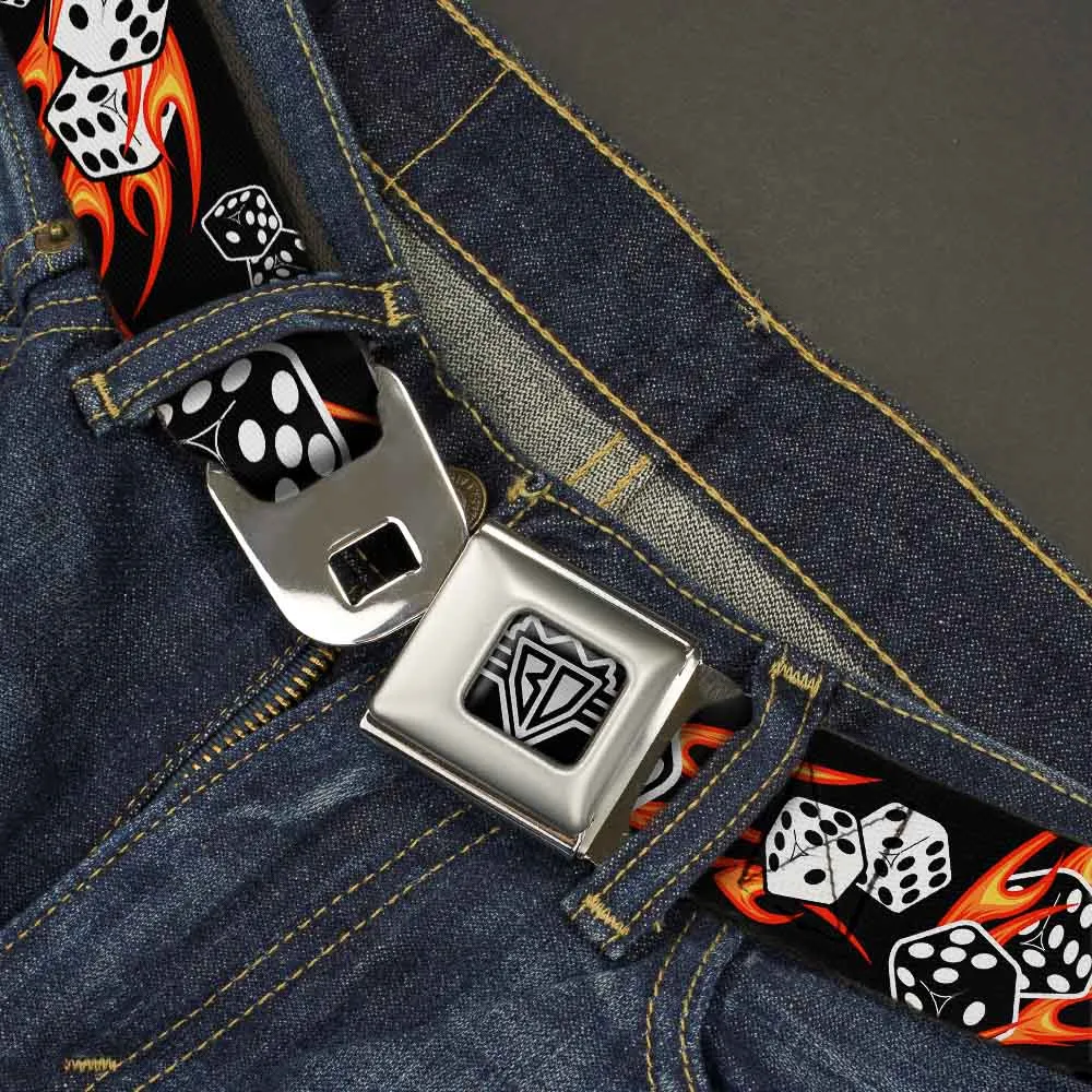 BD Wings Logo CLOSE-UP Full Color Black Silver Seatbelt Belt - Flaming Dice Webbing