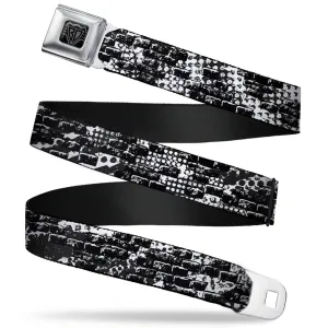 BD Wings Logo CLOSE-UP Full Color Black Silver Seatbelt Belt - Grunge Bricks Black/White Webbing