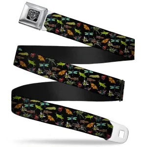 BD Wings Logo CLOSE-UP Full Color Black Silver Seatbelt Belt - Insects Scattered Black Webbing