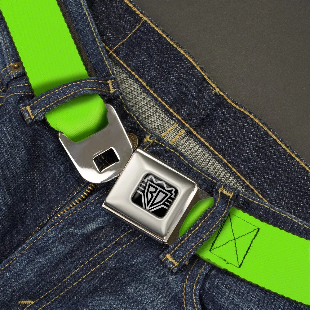 BD Wings Logo CLOSE-UP Full Color Black Silver Seatbelt Belt - Neon Green Webbing