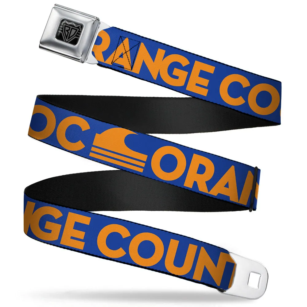 BD Wings Logo CLOSE-UP Full Color Black Silver Seatbelt Belt - ORANGE COUNTY/Wave Icon Blue/Orange Webbing