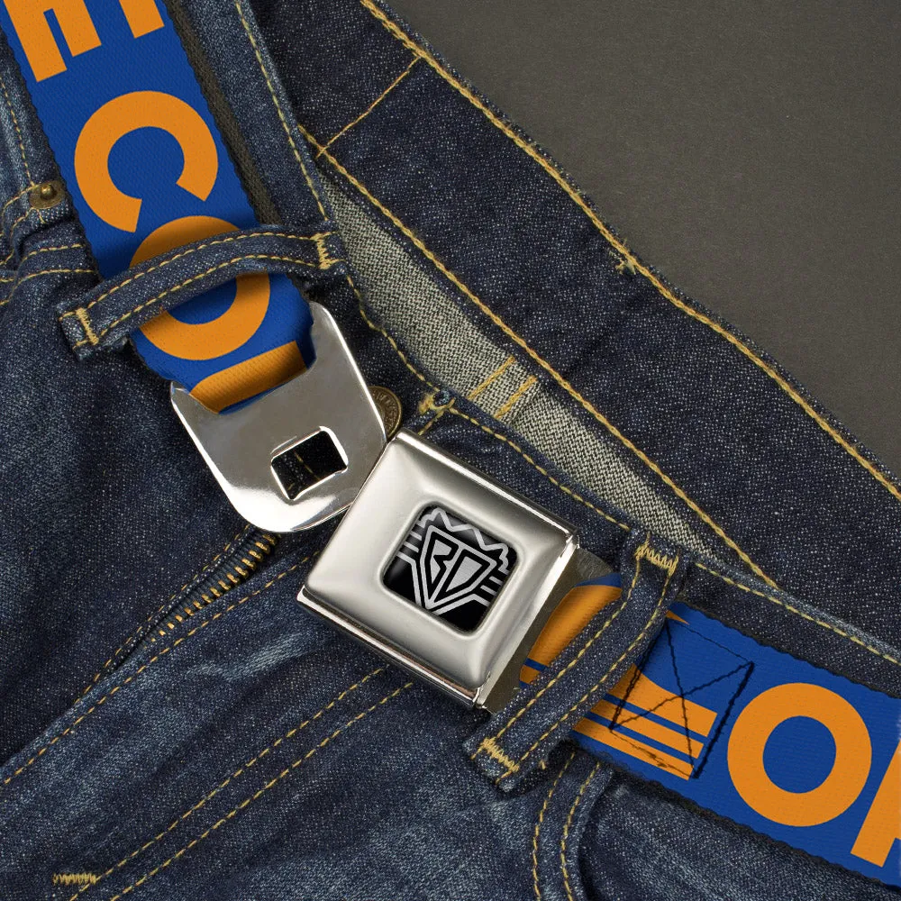 BD Wings Logo CLOSE-UP Full Color Black Silver Seatbelt Belt - ORANGE COUNTY/Wave Icon Blue/Orange Webbing