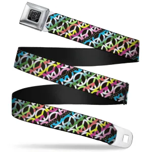 BD Wings Logo CLOSE-UP Full Color Black Silver Seatbelt Belt - Peace Black/Multi Stripes Webbing