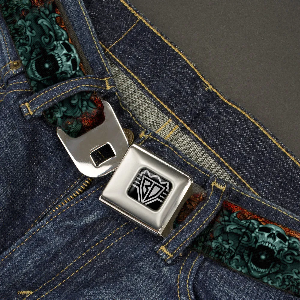 BD Wings Logo CLOSE-UP Full Color Black Silver Seatbelt Belt - TJ-Ornament Skull Webbing