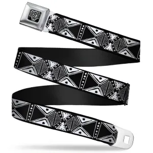 BD Wings Logo CLOSE-UP Full Color Black Silver Seatbelt Belt - Tribal1 Black/White Webbing