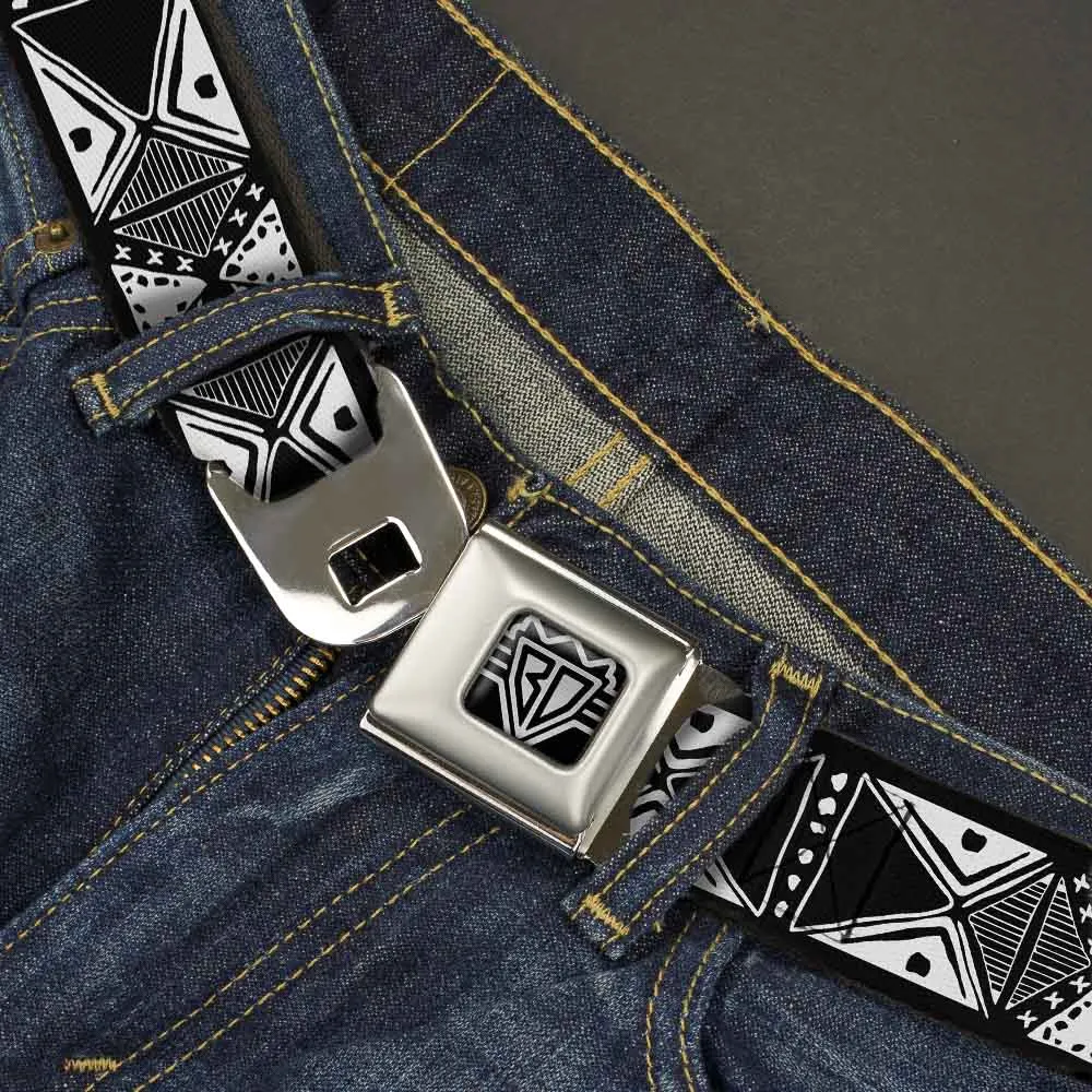 BD Wings Logo CLOSE-UP Full Color Black Silver Seatbelt Belt - Tribal1 Black/White Webbing