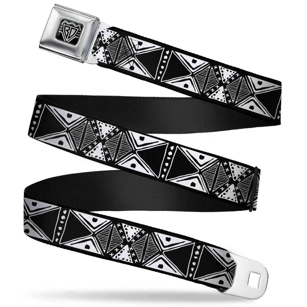 BD Wings Logo CLOSE-UP Full Color Black Silver Seatbelt Belt - Tribal1 Black/White Webbing