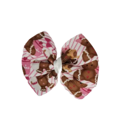 Christmas Hair Accessories - Bella Hair Bow Gingerbread with Pink Bow