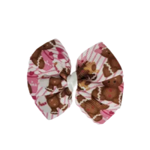 Christmas Hair Accessories - Bella Hair Bow Gingerbread with Pink Bow