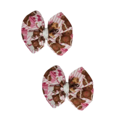 Christmas Hair Accessories - Bella Hair Bow Gingerbread with Pink Bow