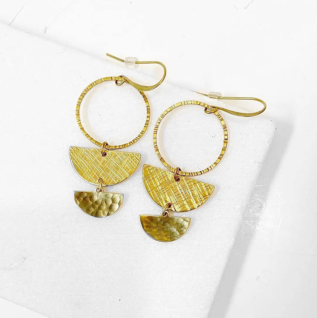 Circle & Half Moon Earrings // Brass Geometric Earrings