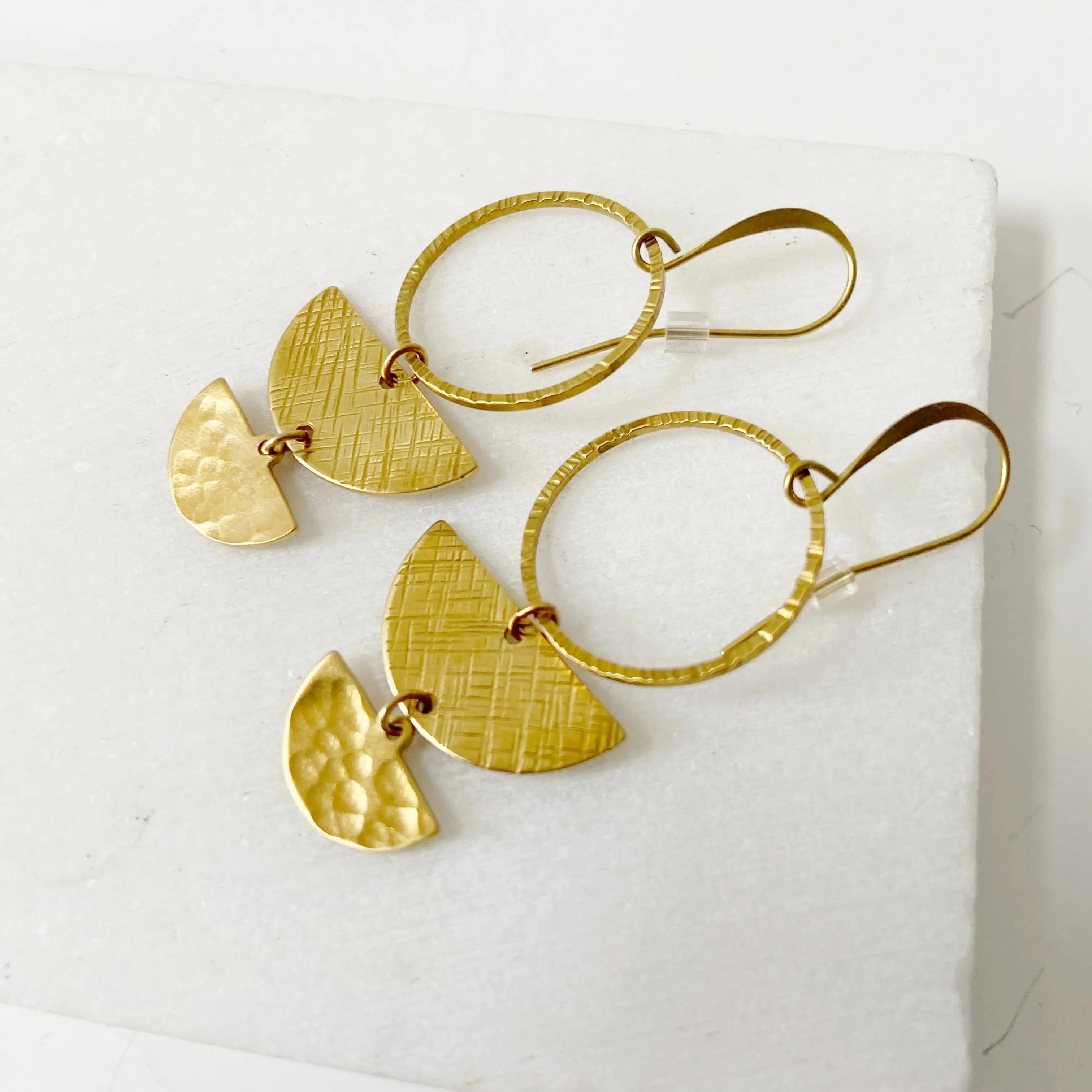 Circle & Half Moon Earrings // Brass Geometric Earrings