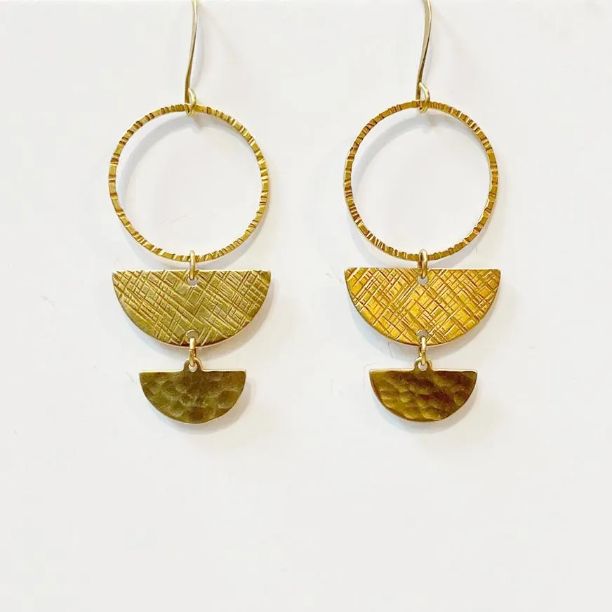 Circle & Half Moon Earrings // Brass Geometric Earrings