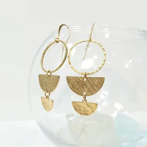 Circle & Half Moon Earrings // Brass Geometric Earrings
