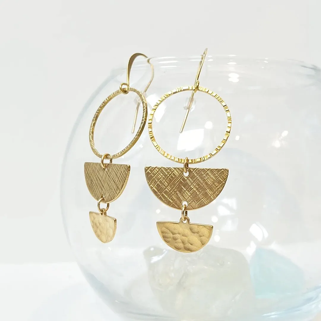 Circle & Half Moon Earrings // Brass Geometric Earrings
