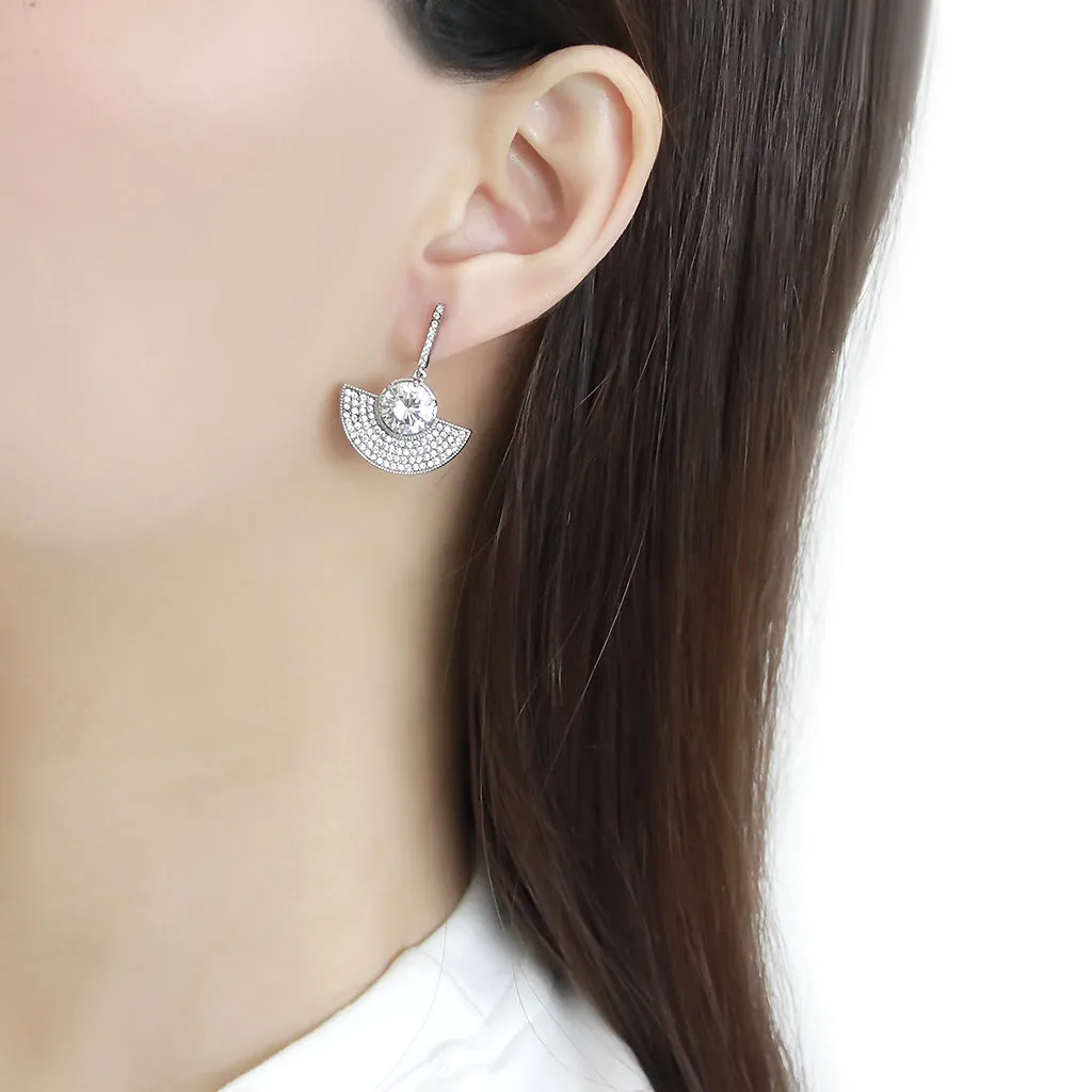 CJ334 Wholesale Women's Stainless Steel AAA Grade CZ Clear Fan Earrings