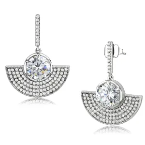 CJ334 Wholesale Women's Stainless Steel AAA Grade CZ Clear Fan Earrings