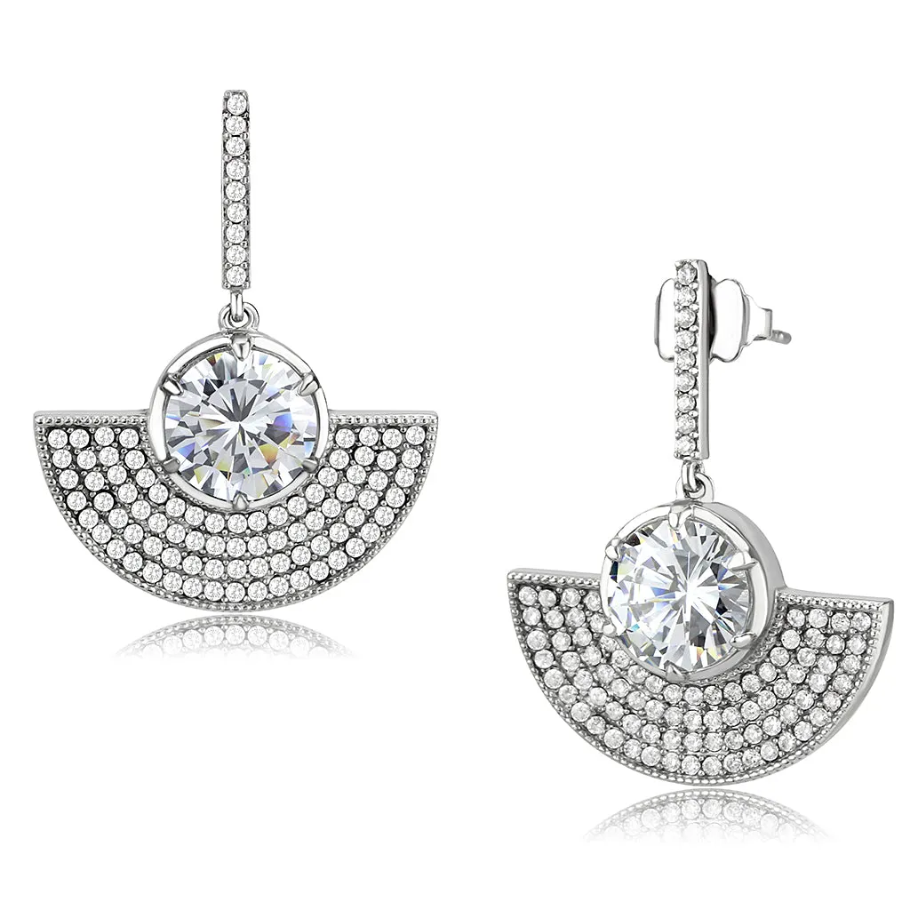 CJ334 Wholesale Women's Stainless Steel AAA Grade CZ Clear Fan Earrings