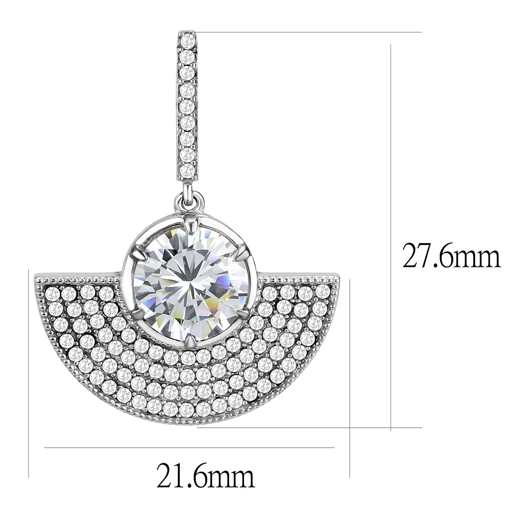 CJ334 Wholesale Women's Stainless Steel AAA Grade CZ Clear Fan Earrings