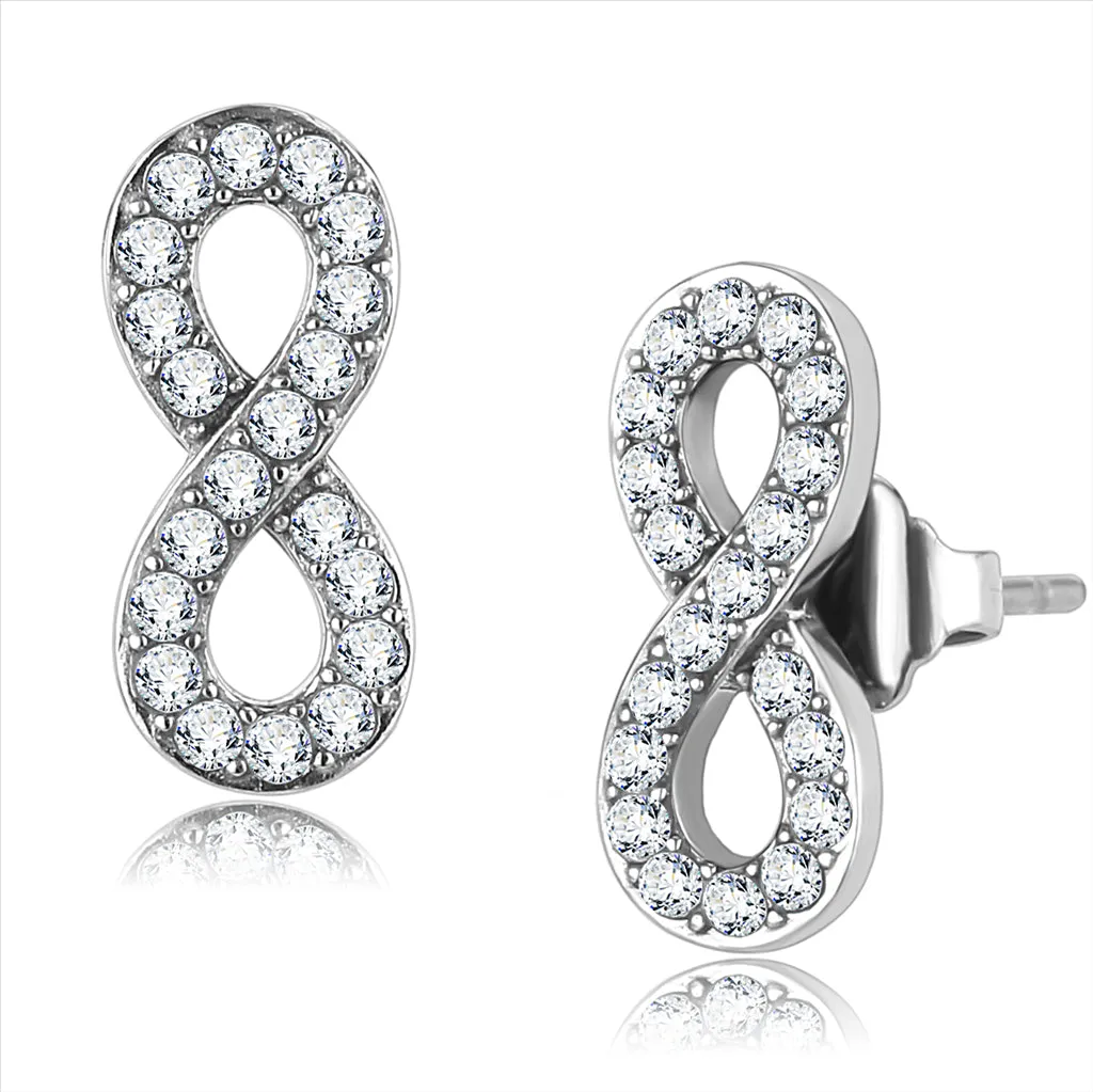 CJ3475 Wholesale Women's Stainless Steel High polished AAA Grade CZ Clear Infinite Earrings