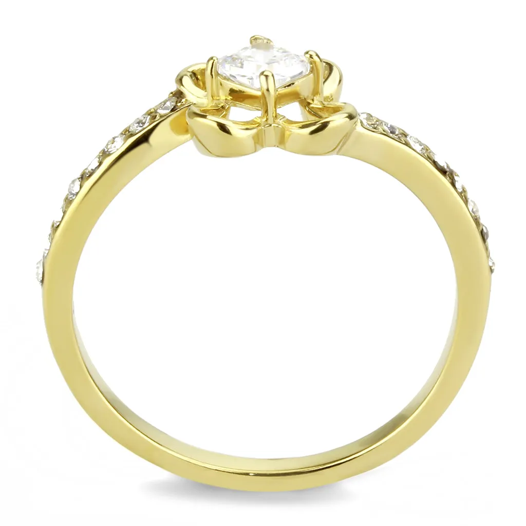 CJ3711 Wholesale Women's Stainless Steel IP Gold AAA Grade CZ Clear Minimal Solitaire Floral Design Ring