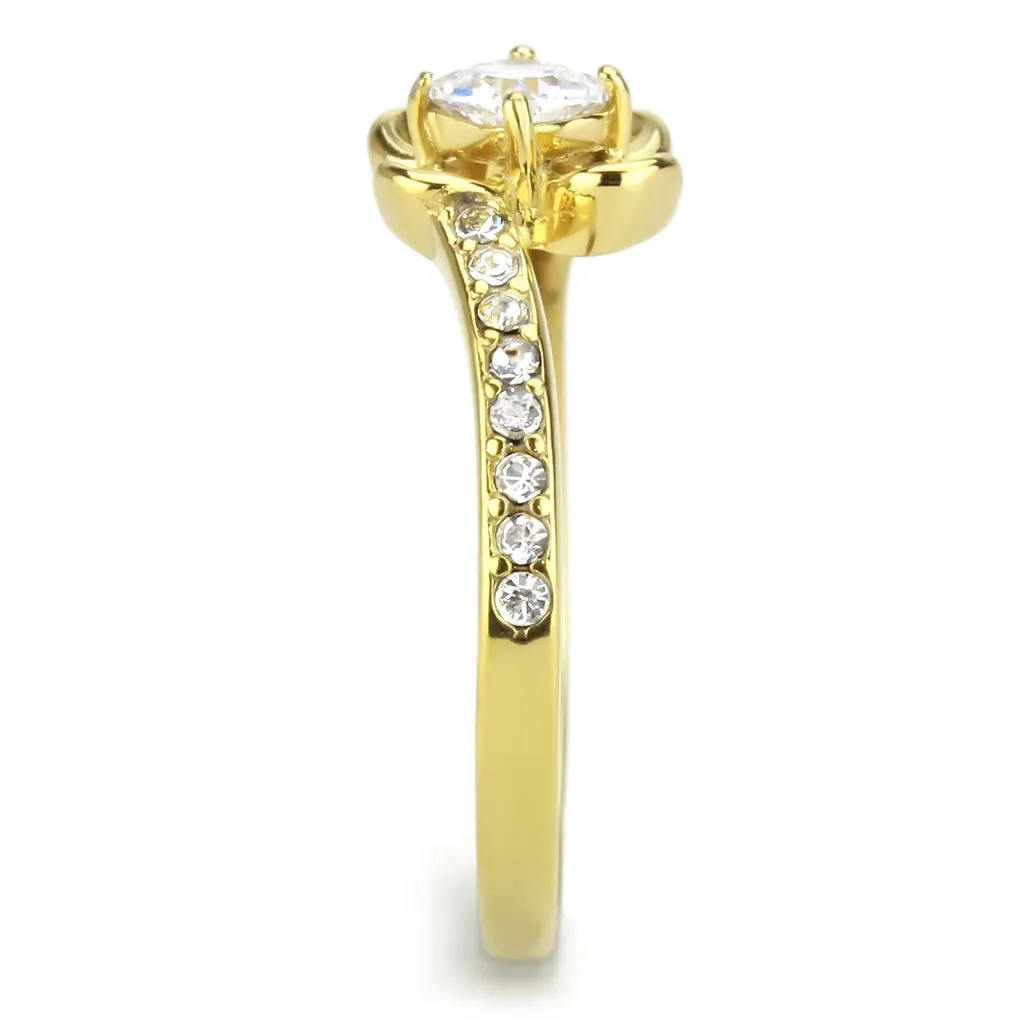 CJ3711 Wholesale Women's Stainless Steel IP Gold AAA Grade CZ Clear Minimal Solitaire Floral Design Ring