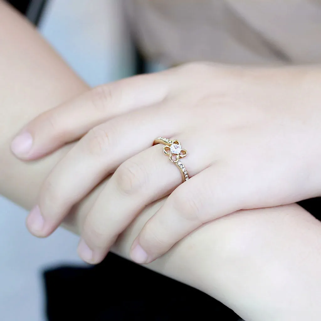 CJ3711 Wholesale Women's Stainless Steel IP Gold AAA Grade CZ Clear Minimal Solitaire Floral Design Ring