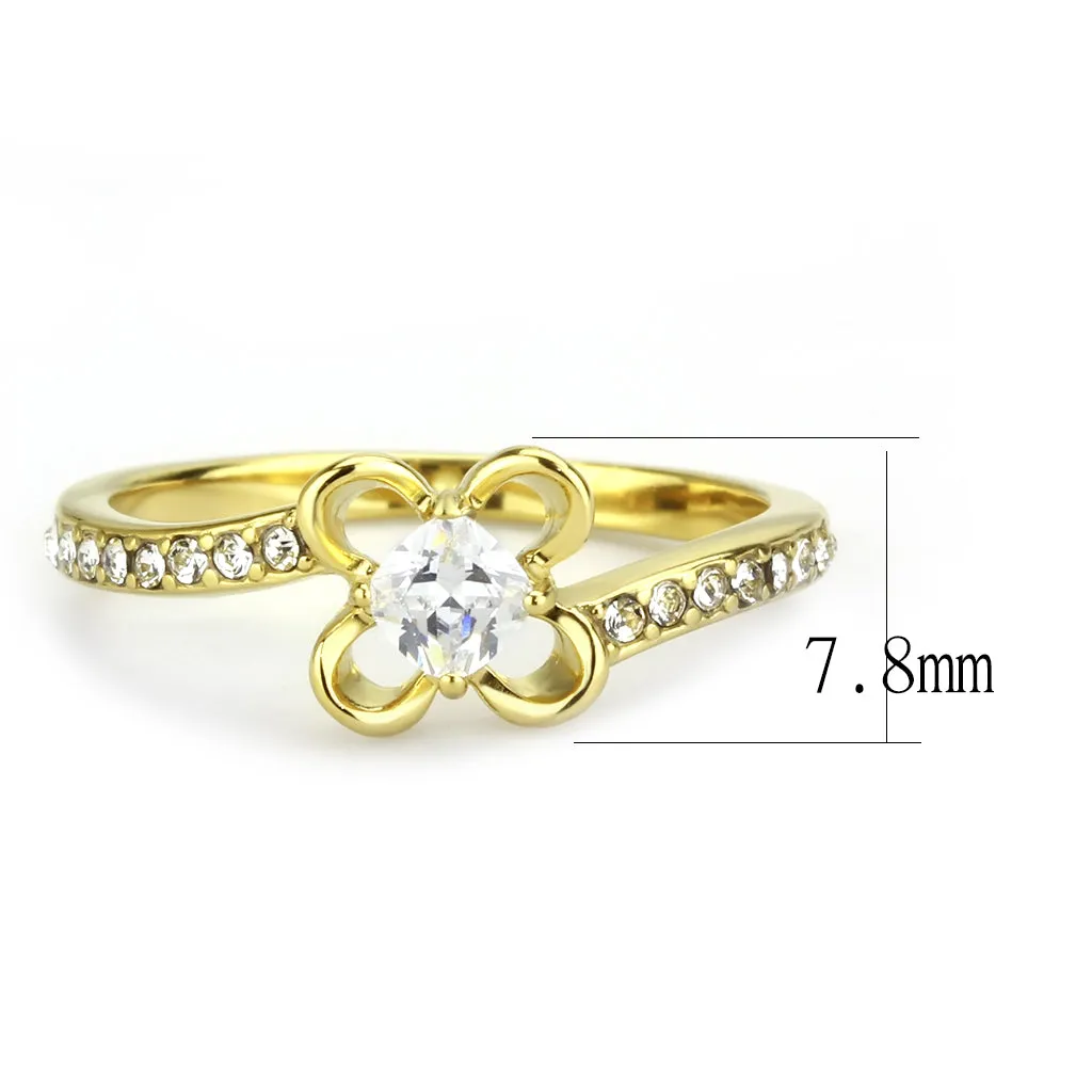 CJ3711 Wholesale Women's Stainless Steel IP Gold AAA Grade CZ Clear Minimal Solitaire Floral Design Ring