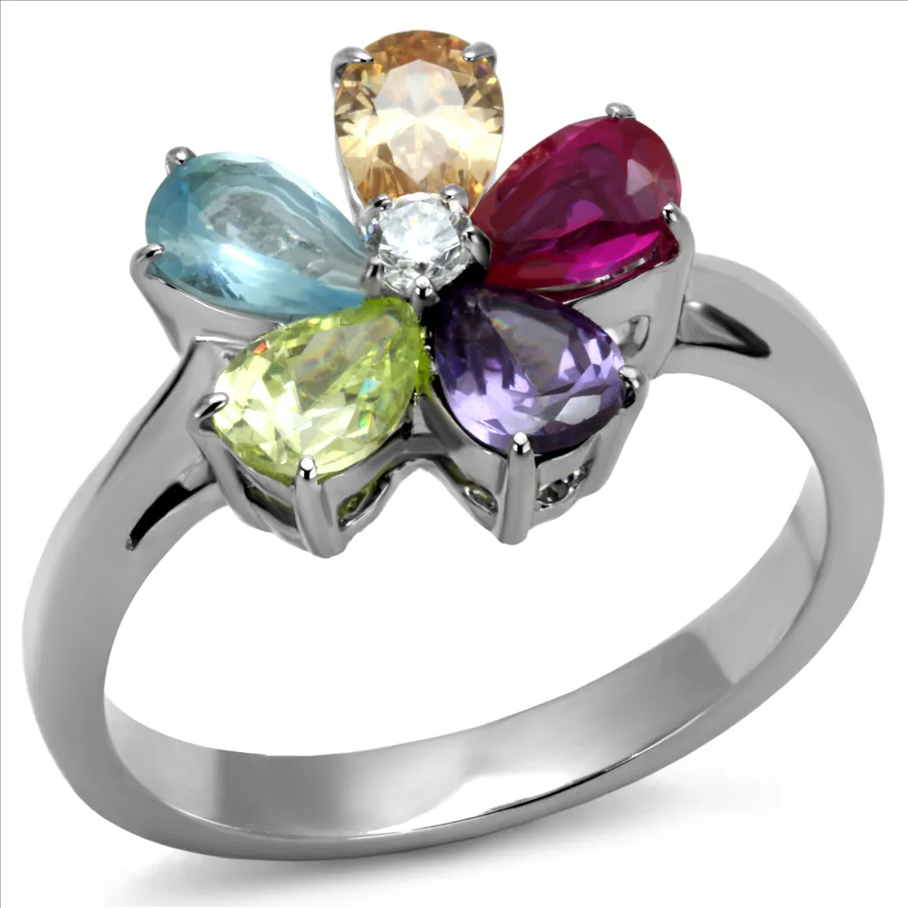 CJE2867 Wholesale Stainless Steel AAA Grade CZ Floral Ring