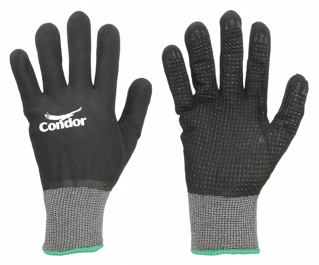 CONDOR Coated Gloves, Medium, Nitrile Dotted Palm, Gray