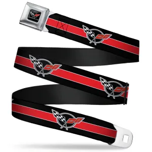 CORVETTE C5 Logo Full Color Black Gray White Red Seatbelt Belt - CORVETTE C5 Logo/Stripe Black/White/Red/Gray Webbing
