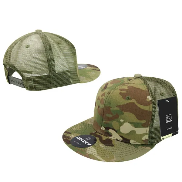 Decky 6307 - MultiCam High Crown Trucker Hat, Camo Flat Bill Trucker Cap - CASE Pricing