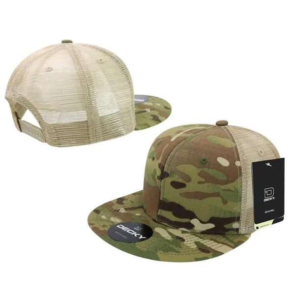 Decky 6307 - MultiCam High Crown Trucker Hat, Camo Flat Bill Trucker Cap - CASE Pricing