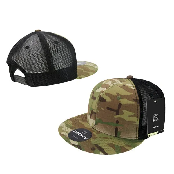 Decky 6307 - MultiCam High Crown Trucker Hat, Camo Flat Bill Trucker Cap - CASE Pricing