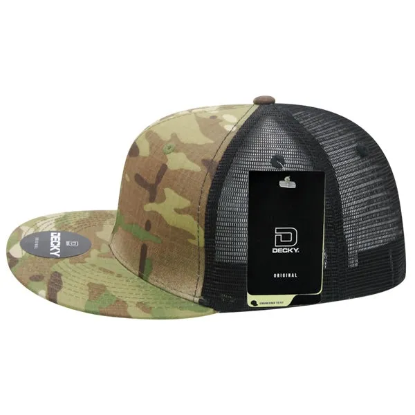 Decky 6307 - MultiCam High Crown Trucker Hat, Camo Flat Bill Trucker Cap - CASE Pricing