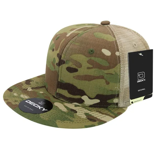 Decky 6307 - MultiCam High Crown Trucker Hat, Camo Flat Bill Trucker Cap - CASE Pricing