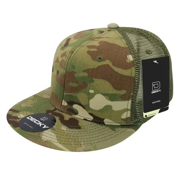 Decky 6307 - MultiCam High Crown Trucker Hat, Camo Flat Bill Trucker Cap - CASE Pricing