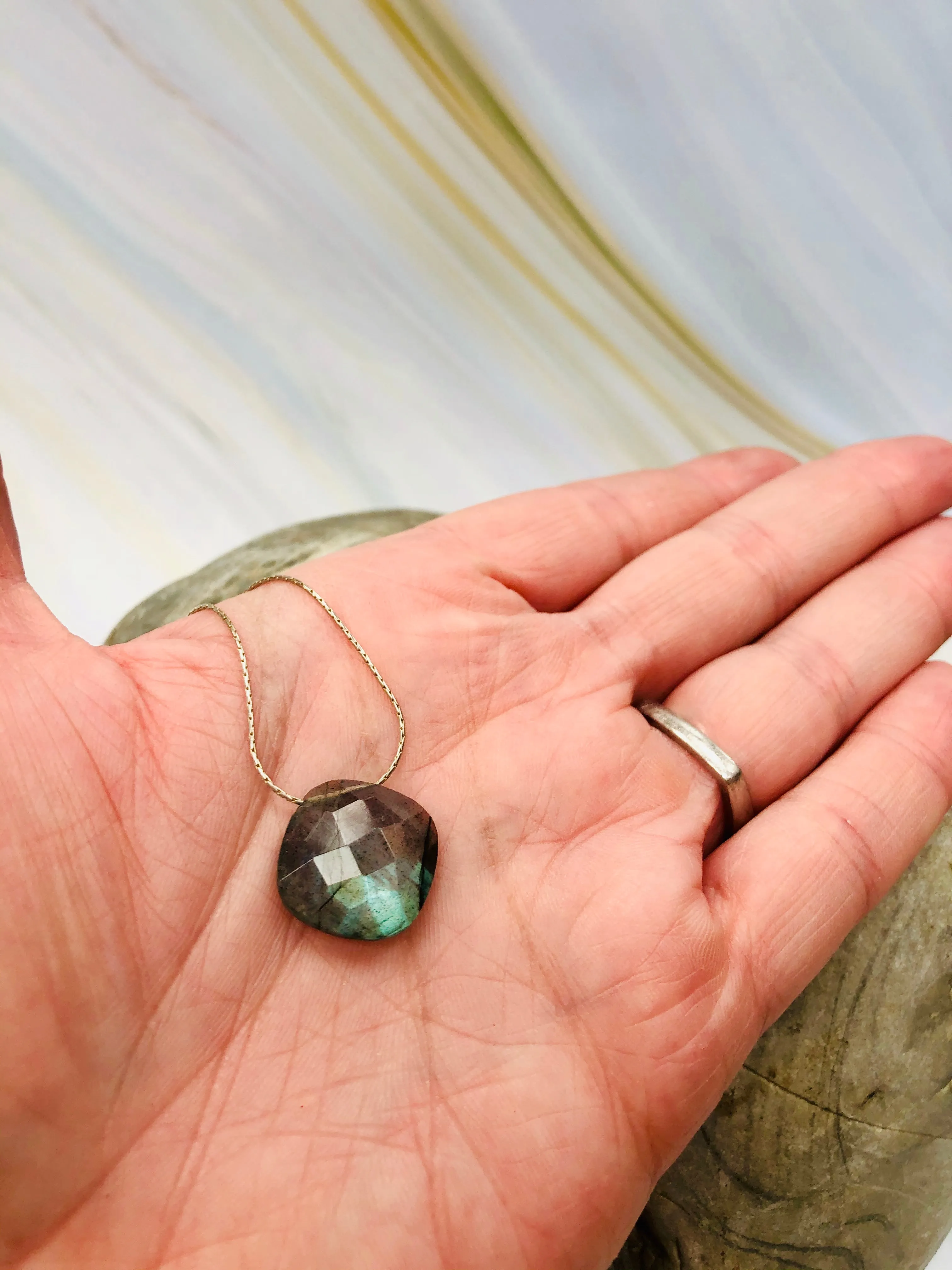 Faceted Labradorite Solitaire Necklace