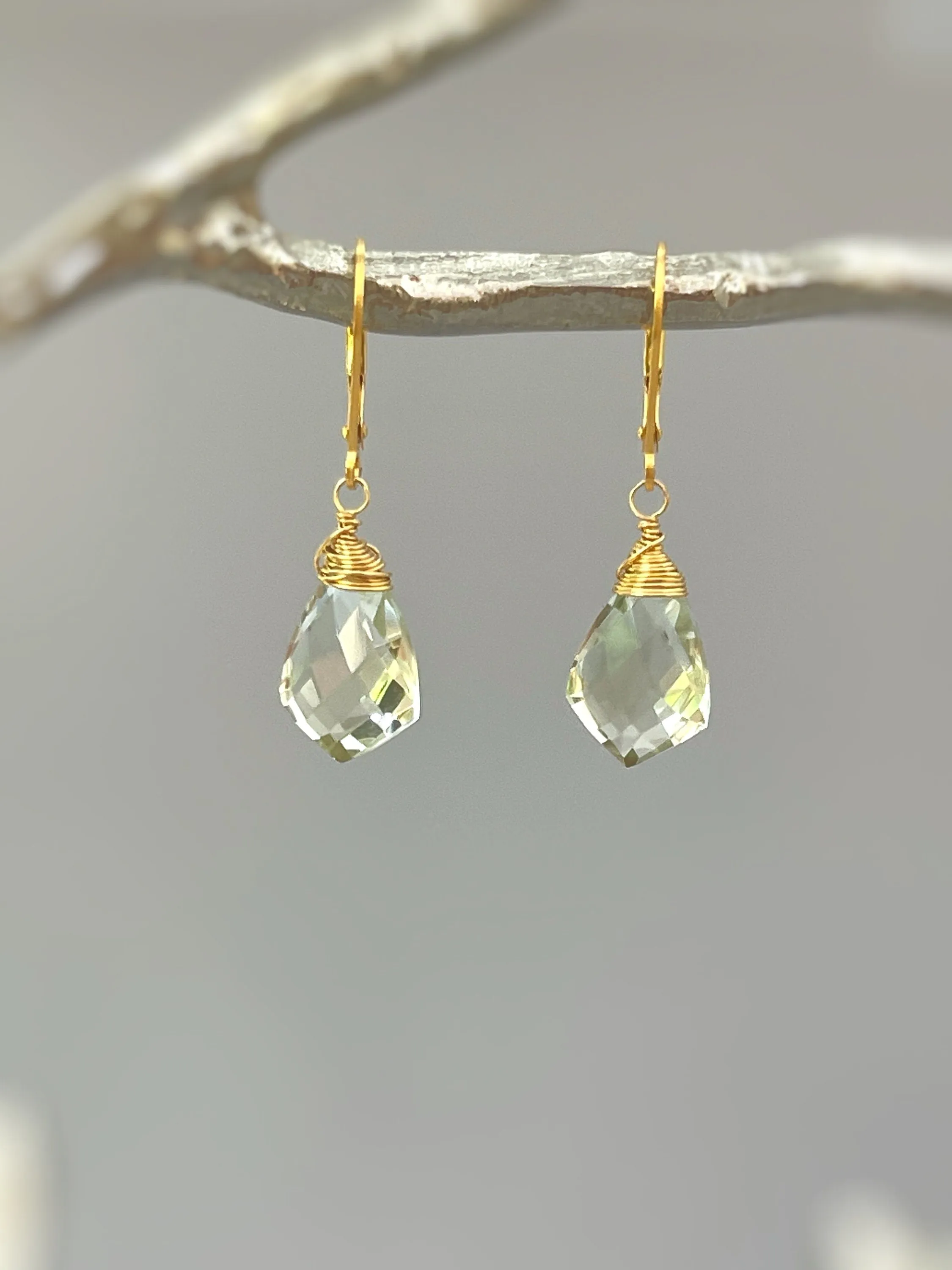 Green Amethyst earrings Prasiolite Gold Gemstone drop earrings