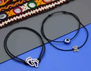 Gurjari Jewellers Adjustable Black Thread Anklet Feet & (EvilEye Buterfly) Cotton Dori Anklet (Pack of 2)