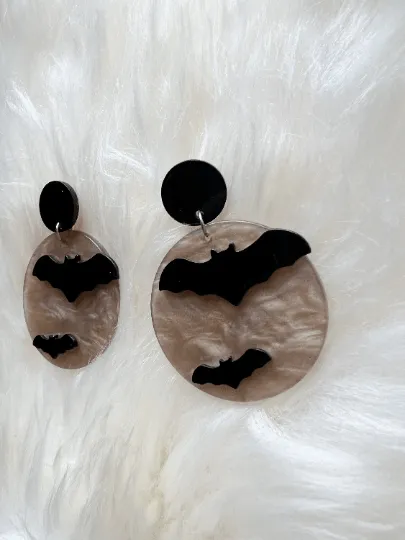 Halloween earrings | creepy bat blood moon earrings | glitter acetate lightweight fun party earrings | halloween night