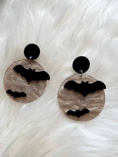 Halloween earrings | creepy bat blood moon earrings | glitter acetate lightweight fun party earrings | halloween night