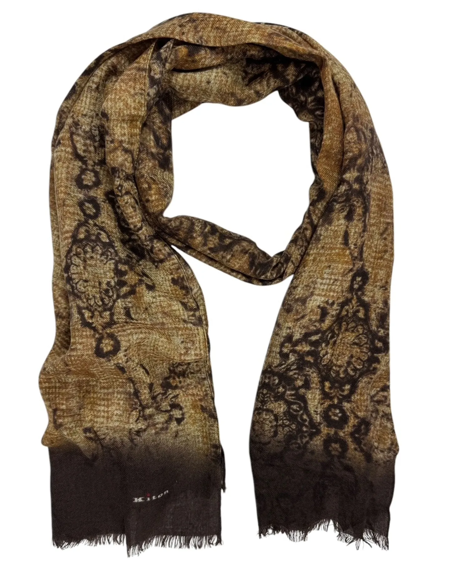 Kiton Cashmere Scarf Brown Olive Design SALE