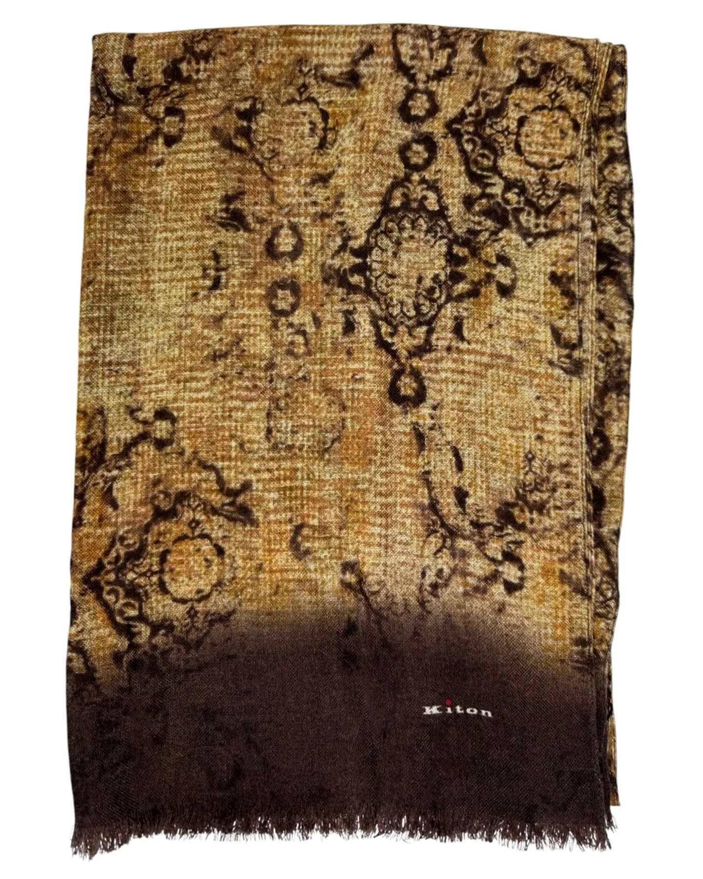 Kiton Cashmere Scarf Brown Olive Design SALE